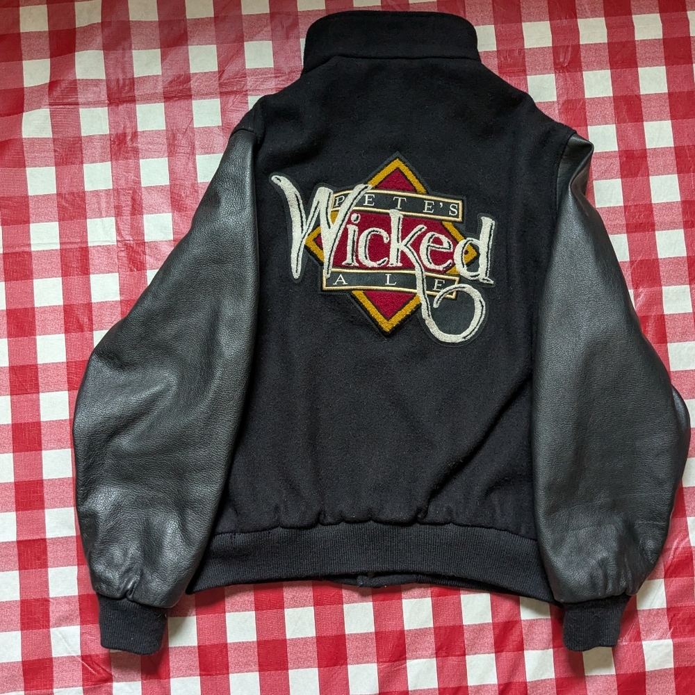Vintage Dehen Pete's Wicked Ale Black Leather And Wool Jacket XL - Picture 2 of 9